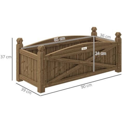 Jardinière en bois, carré potager extérieur bois avec trous de drainage, 90 x 39 x 37 cm, marron foncé