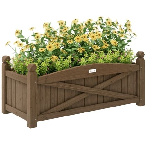 Jardinière en bois, carré potager extérieur bois avec trous de drainage, 90 x 39 x 37 cm, marron foncé