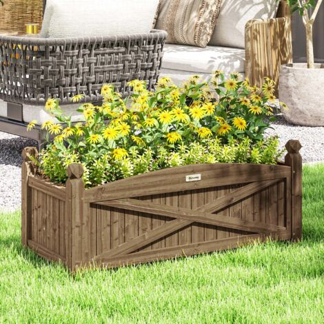 Jardinière en bois. carré potager extérieur bois avec trous de drainage. 90 x 39 x 37 cm. marron foncé