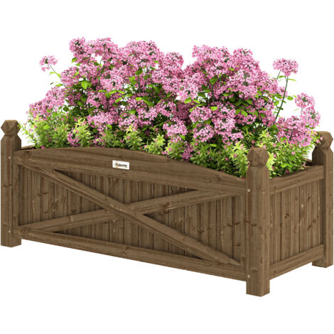 Jardinière en bois, carré potager extérieur bois avec trous de drainage, 90 x 39 x 37 cm, marron foncé