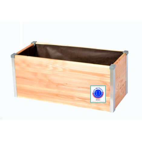 Jardinière en bois douglas non traité 75cm x 35cm x 36cm – 84 litres – Angles en aluminium recyclable – Épaisseur 19mm – Mon Petit Potager