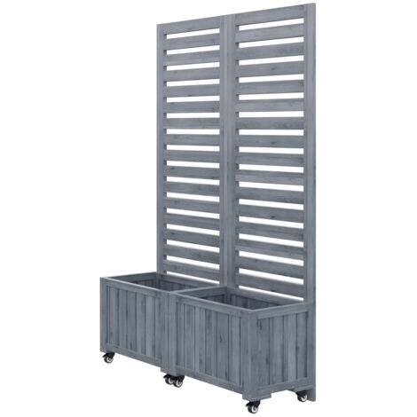 Jardinière en bois roulante avec treillis et roulettes, support pour plantes grimpantes, pour patio et jardin-Gray