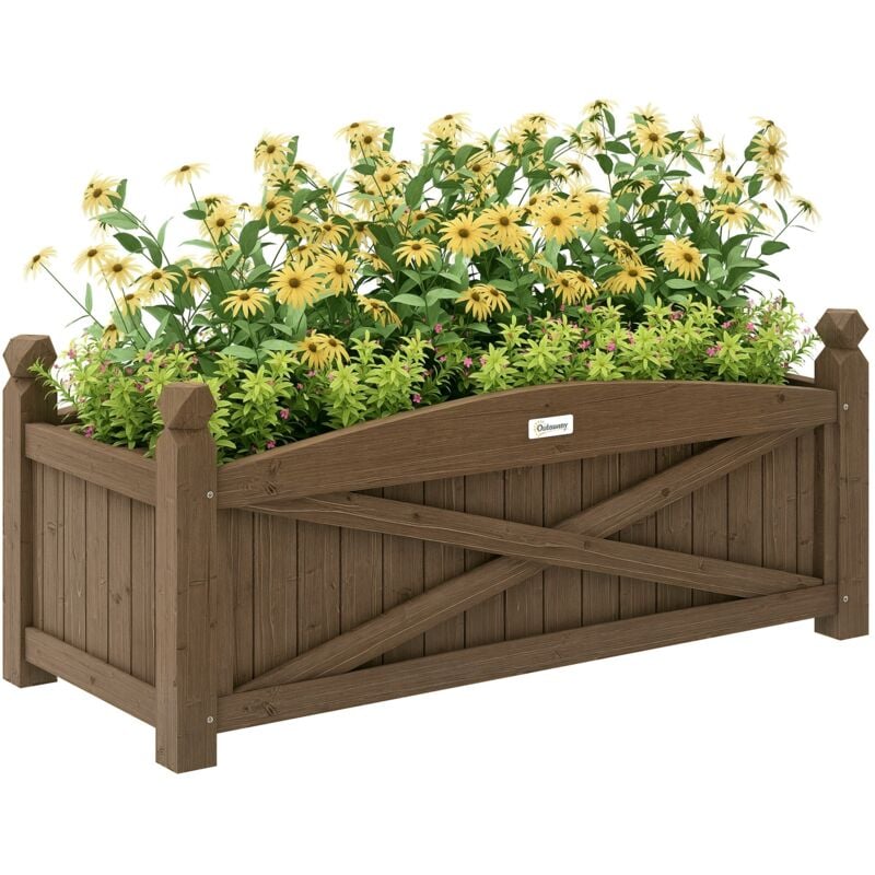 Jardinière en bois style rustique chic sur pied - dim. 90 x 39 x 37 cm - inserts d'irrigation intégrés - bois sapin traité