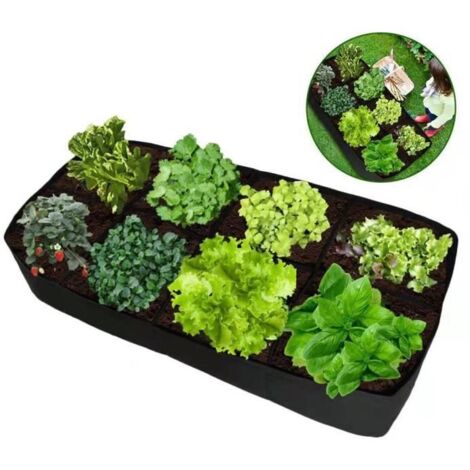Jardinière en feutre à 8 compartiments - Vert et Noir - 180x90x30cm