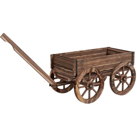 Jardinière en forme de chariot en bois, avec poignée, capacité de charge jusqu'à 30 kg, idéale pour le jardin et la terrasse, finition brûlée