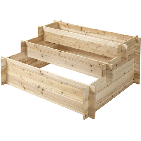 Jardinière en Sapin 3 Niveaux, Bac Potager Surélevé Extérieur, 120x100x54cm