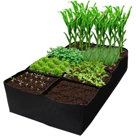Jardinière en tissu premium 120x60cm, 8 compartiments pour plantes d'extérieur, robuste et adaptée à la culture de légumes, fleurs et herbes aromatiques.