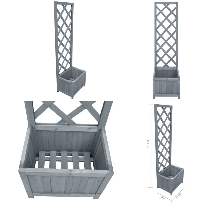 Jardinière en treillis 40x30x135 cm Bois de sapin massif - Jardinierre En Bois - Jardinière Avec Trellis - Pot De Fleurs En Bois - Décoration