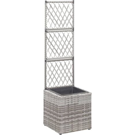 Jardinière en treillis et 1 pot 30x30x107cm Résine tressée Gris