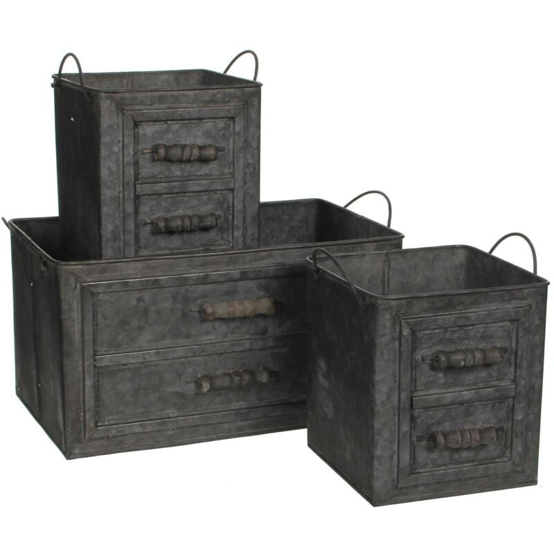 Jardinière en Zinc effet faux tiroirs (lot de 3)