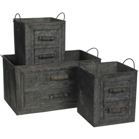Jardinière en Zinc effet faux tiroirs (lot de 3)