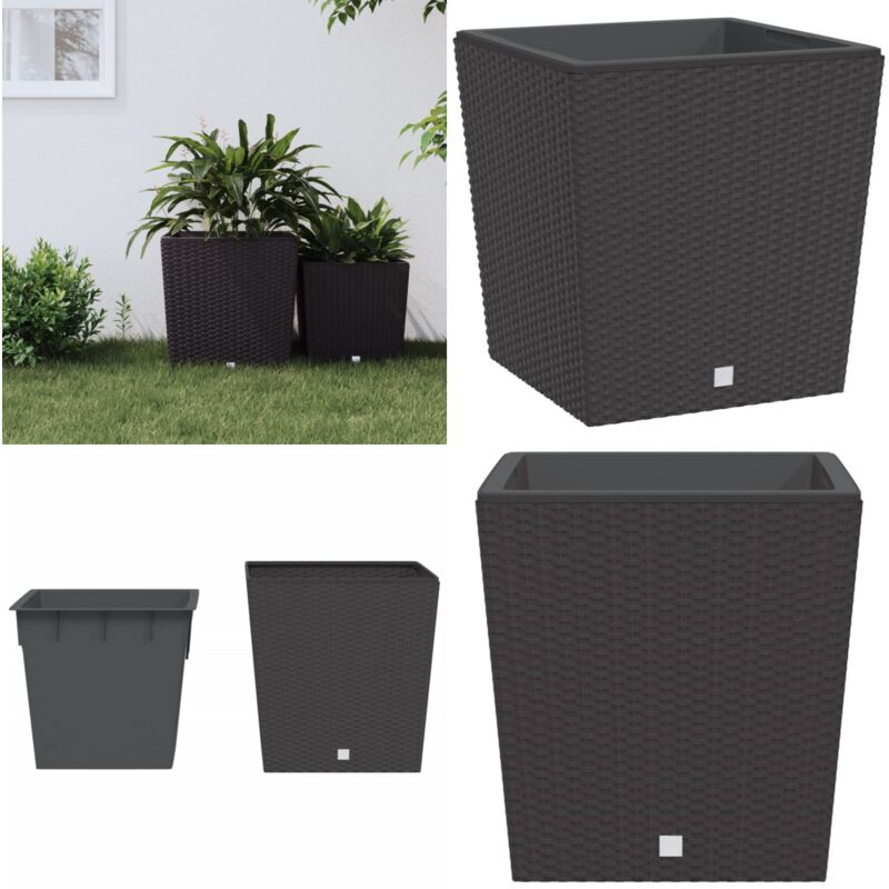 Jardinière et intérieur amovible marron 37 /64 l rotin pp - Jardiniererotins - Pots De Fleurs Exterieure - Bacs à Fleurs - Décoration Extérieure