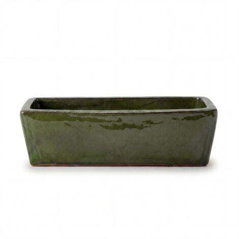 Jardinière grande taille d'extérieur GIONO 60x20x17cm vert profond, faite main en terre cuite émaillée, résistante au gel