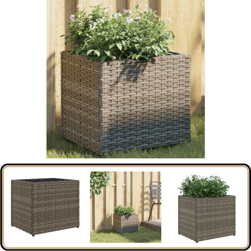 Jardinière gris 36x30x32 cm résine tressée - Jardinieres Exterieures - Pot De Fleurs Extérieur - Jardinière Design - Jardinière Grise - Jardinière