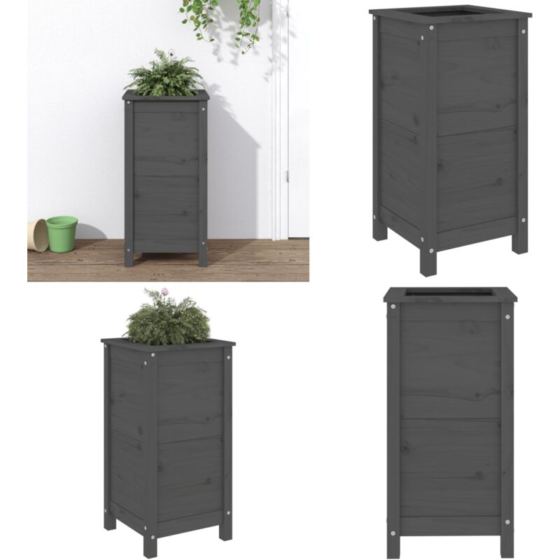 Vidaxl - Jardinière gris 40x40x78 cm bois massif de pin - Jardinier - Pot De Fleurs - Bac à Fleurs - Extérieur - Terrasse - Home & Living