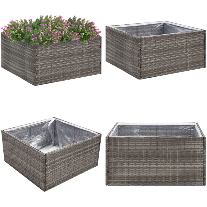 Jardinière Gris 80x80x40 cm Résine tressée - Jardinieres Exterieures - Pot De Fleurs Extérieur - Bac à Fleurs - Décoration Jardin - Plante Grimpante