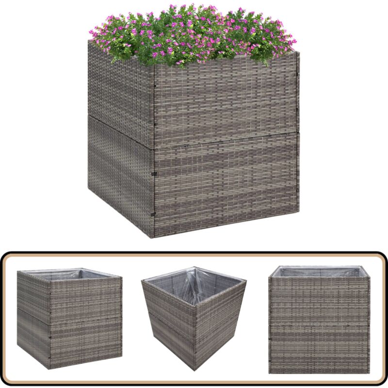 Vidaxl - Jardinière Gris 80x80x80 cm Résine tressée - Jardinieres Exterieures - Pot De Fleurs Extérieur - Bac à Fleurs - Décoration Jardin - Plante