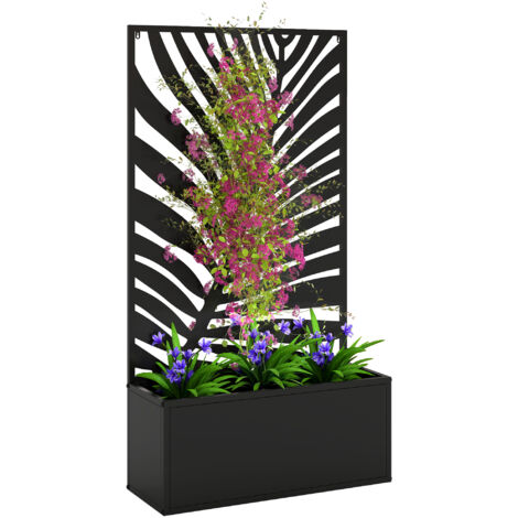 Jardinière haute avec treillis 61x23x113 cm, bac à plantes métal, séparation et décoration extérieure