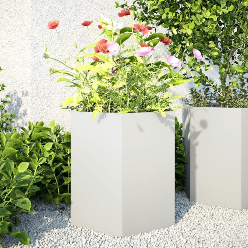 Vidaxl - Jardinières 2 pcs blanc hexagone 46x40x45 cm acier