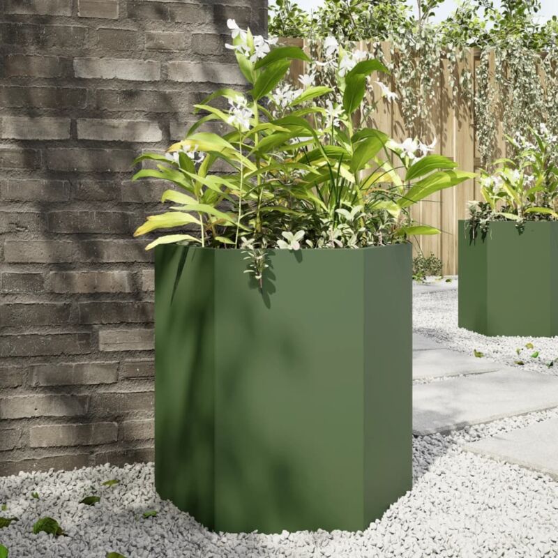 Vidaxl - Jardinière vert olive hexagone 46x40x45 cm acier
