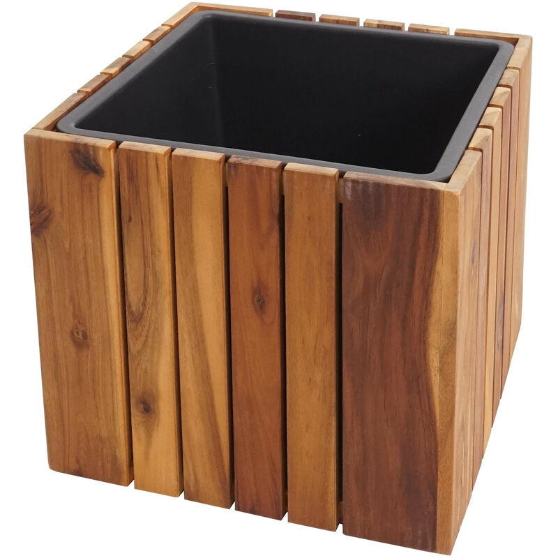 Jardinière HWC-L24 - Jardinière Pot de fleur - carré 32x32x32cm Outdoor Acacia bois certifié mvg - brun