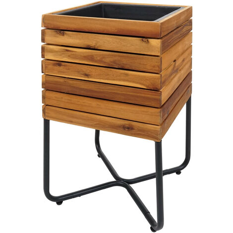 Jardinière HWC-L25 - bac à fleurs - carré 60x33x33cm Outdoor acier acacia bois certifié MVG - brun