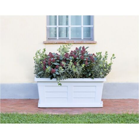 Jardinière Legno en polypropylène blanc – Dimensions L 80 x l 40 x H 34 cm – Soucoupe intégrée pour réservoir d'eau – Bama