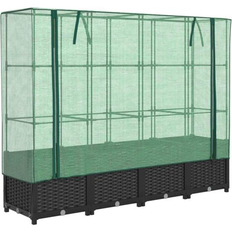 Jardinière  Lit surélevé avec housse de serre aspect rotin 160 x 40 x 138 cm