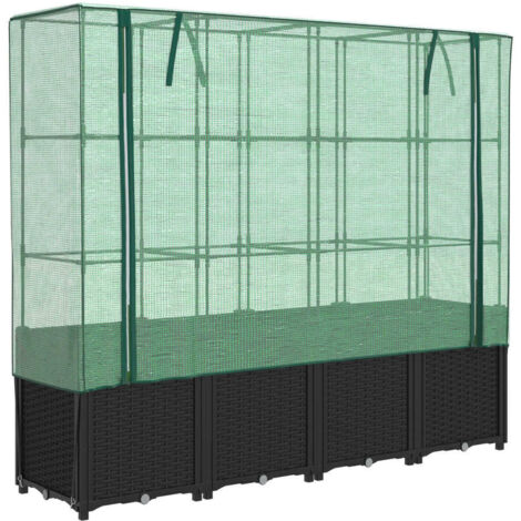 Jardinière  Lit surélevé avec housse de serre aspect rotin 160 x 40 x 153 cm
