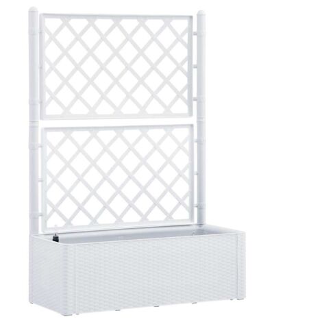Jardinière  Lit surélevé de jardin et treillis et système d'arrosage Blanc