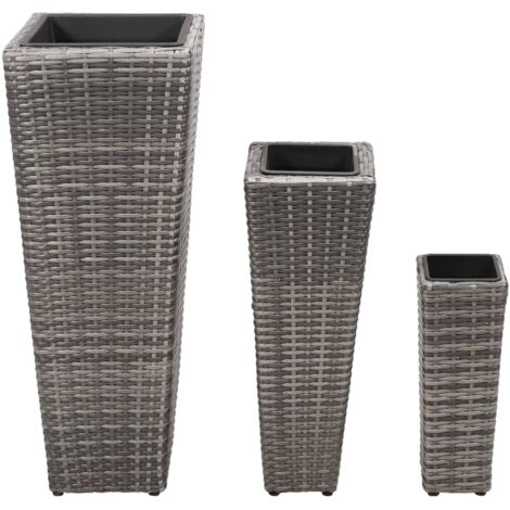 Jardinière  Lits surélevés de jardin 3 pcs Résine tressée Gris