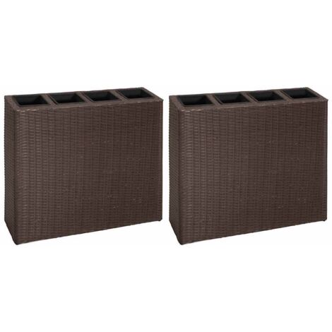 Jardinière  Lits surélevés de jardin et 4 pots 2 pcs Résine tressée Marron