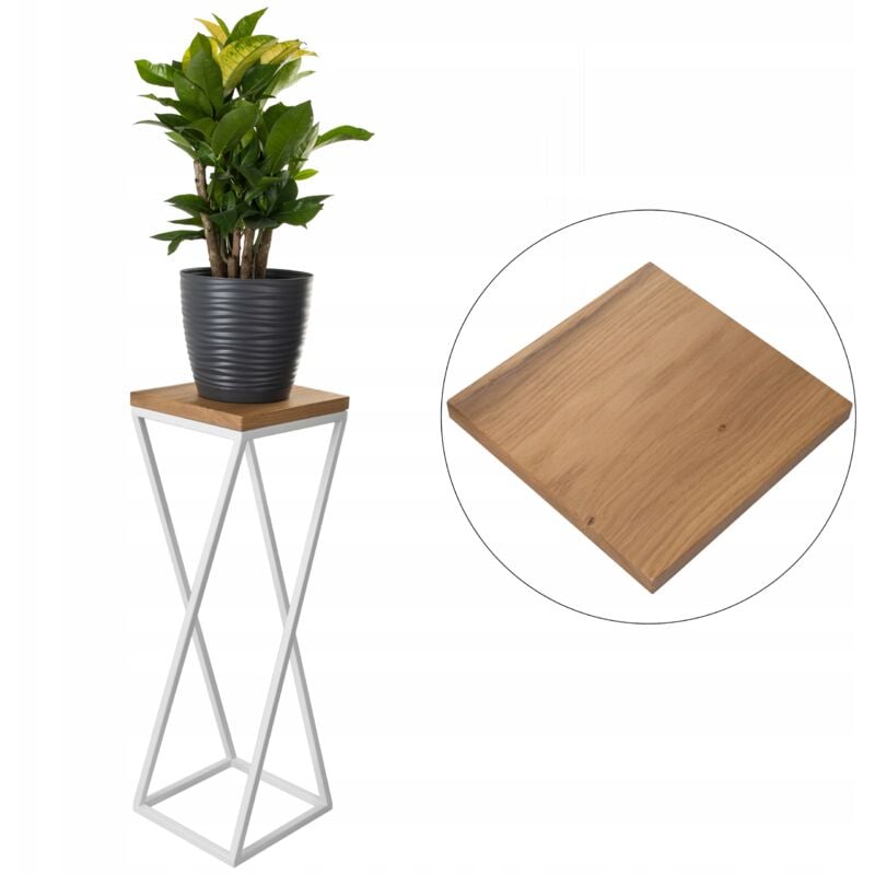 Jardinière LOFT, support 50 cm, planche métallique, chêne, bois véritable et acier
