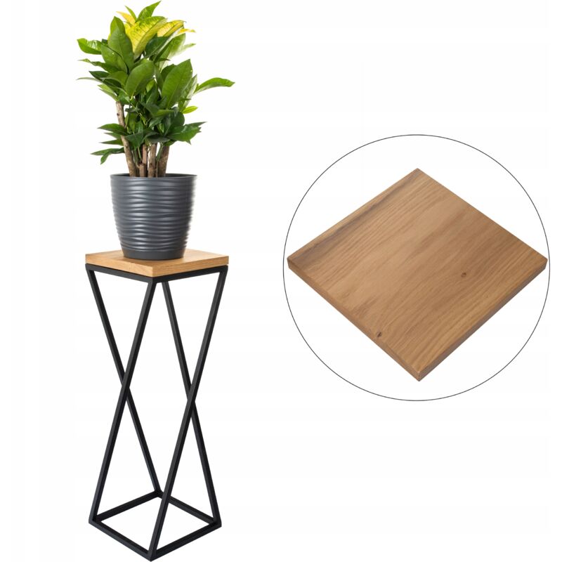 Jardinière LOFT, support 60 cm, planche métallique, chêne, bois véritable et acier