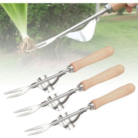 Jardinière Manuelle, 2024 Désherb Manuel Outil Gouge de Désherbage en Acier Jardinage Arrache Pissenlit Inoxydable avec poignée Bois Pelle，32cm (3pcs)