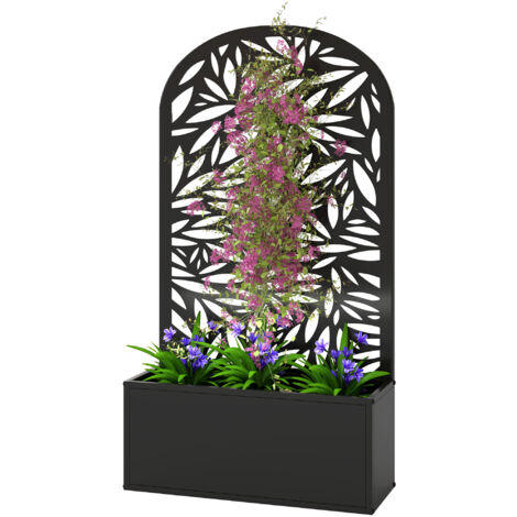 Jardinière métallique avec treillis, fixation murale ou au sol, 61x23x113cm, noir
