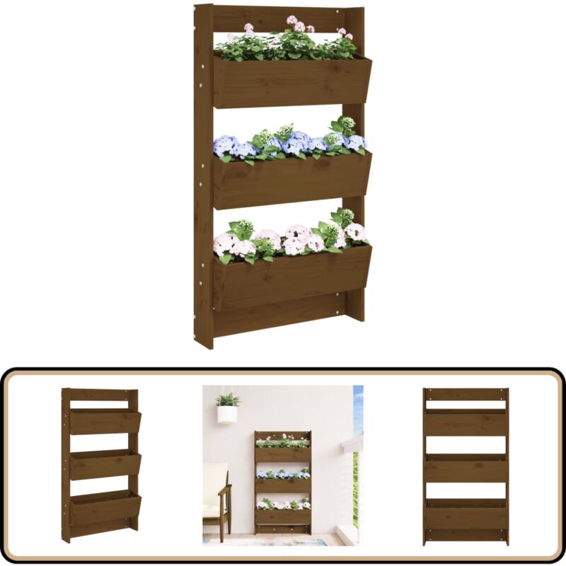 Jardinière murale 3 niveaux 60x18,5x110 cm brun miel pin massif - Jardin Mural - Jardinière Suspendue - Jardinière Verticale - Décoration Murale
