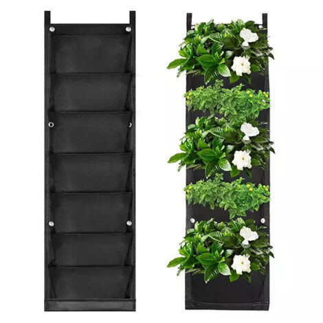 Jardinière murale, sac de jardinière verticale à 7 poches jardinière suspendue extérieure pour balcon jardin cour décoration de bureau (noir)