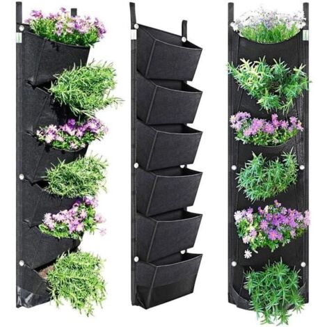 Jardinière Murale Verticale 6 Poches, Étanche et Respirante, pour Plantes - Green Field, Noir