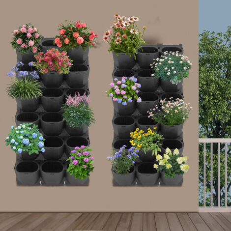 Jardinière murale verticale avec 36 pots, système de jardinière murale d'extérieur pour fleurs, herbes aromatiques et légumes, jardin mural peu encombrant pour la maison, noir