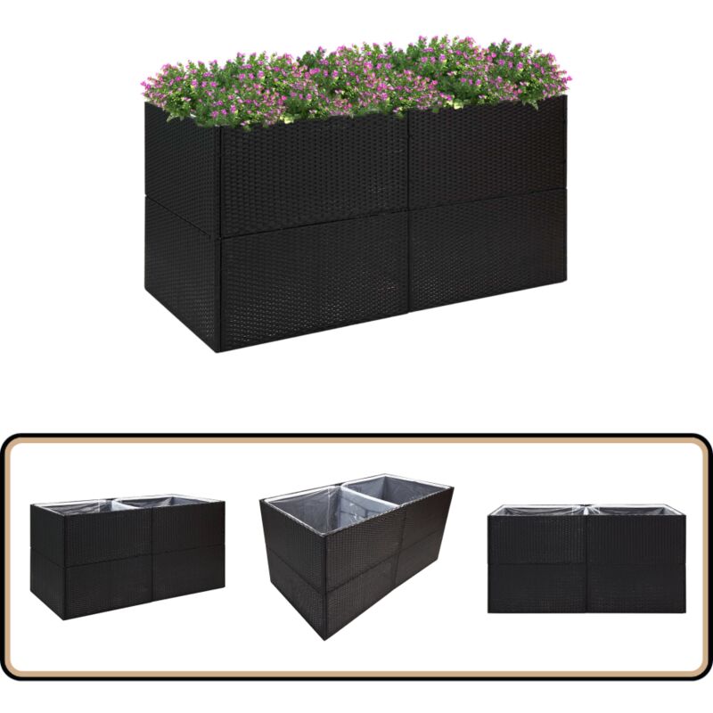 Vidaxl - Jardinière Noir 157x80x80 cm Résine tressée - Jardinier Noire - Pot De Fleurs Extérieur - Jardinière Design - Bac à Plante - Décoration