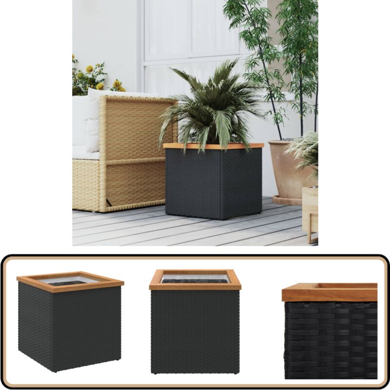Vidaxl - Jardinière noir 40x40x40 cm résine tressée - Jardinier Noire - Pot De Fleurs Exterieur - Jardinerie - Plante Interieur - Décoration Balcon