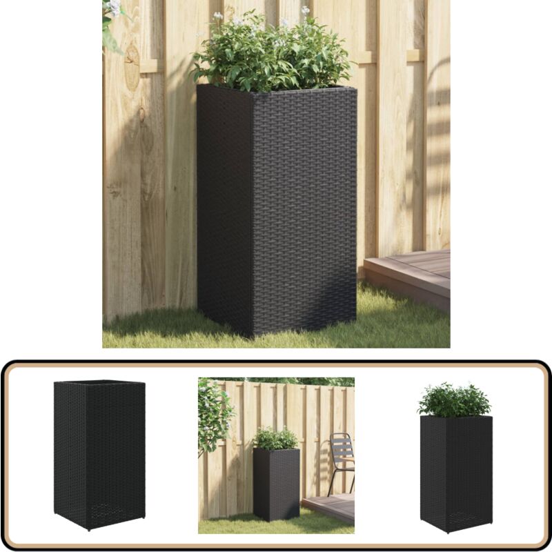 Jardinière noir 40x40x80 cm résine tressée - Jardinier Noire - Pot De Fleurs Extérieur - Jardinière Design - Résine Tressée - Jardinière Résistante