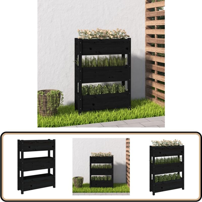 Vidaxl - Jardinière Noir 77x25x104,5 cm Bois massif de pin - Jardinier Noire - Jardinière Bois - Pot Plante Extérieur - Bac Fleuri - Jardinière