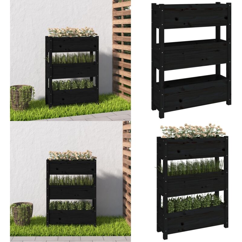 Vidaxl - Jardinière Noir 77x25x104,5 cm Bois massif de pin - Jardinier Noire - Jardinière Bois - Pot Plante Extérieur - Bac Fleuri - Jardinière