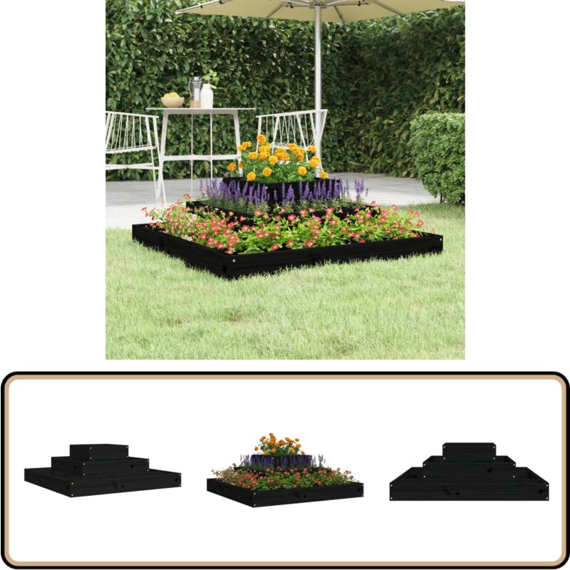 Jardinière Noir 80x80x27 cm Bois massif de pin - Jardinier Noire - Jardinière Bois - Pots Fleurir - Bac Plante - Planter Extérieur