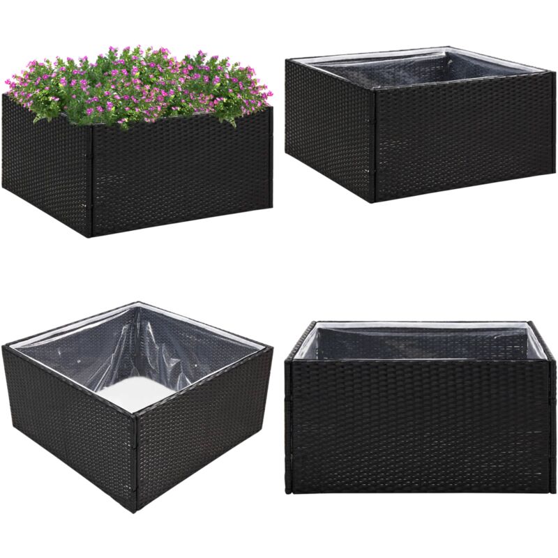 Jardinière Noir 80x80x40 cm Résine tressée - Jardiniereresine - Jardinière Extérieure - Pot De Fleurs Extérieur - Décoration Jardin - Plante