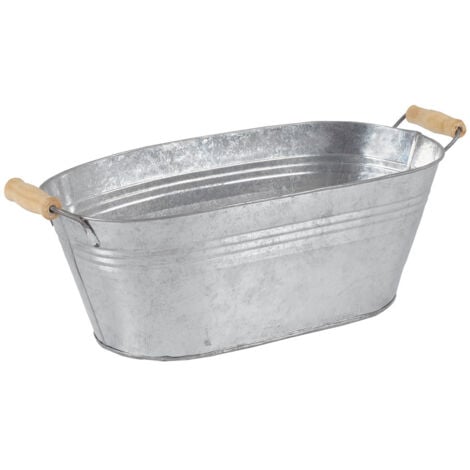 AUBRY GASPARD Jardinière ovale zinc et bois Petit modèle