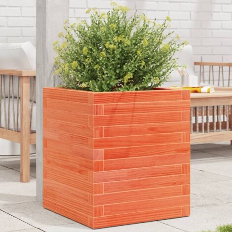 Jardinière-Pot de fleur-Bac à fleurs cire marron 40x40x46 cm bois de pin massif