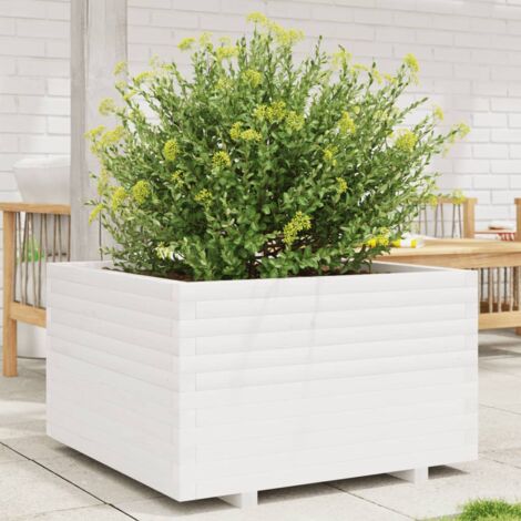 Jardinière-Pot de fleur blanc 80x80x49,5 cm bois de pin massif